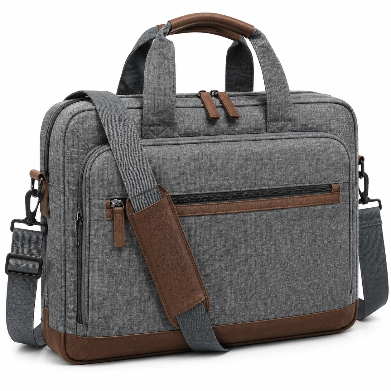 Laptoptasche 42 cm Grau Braun Textil Kunstleder mit Schultergurt