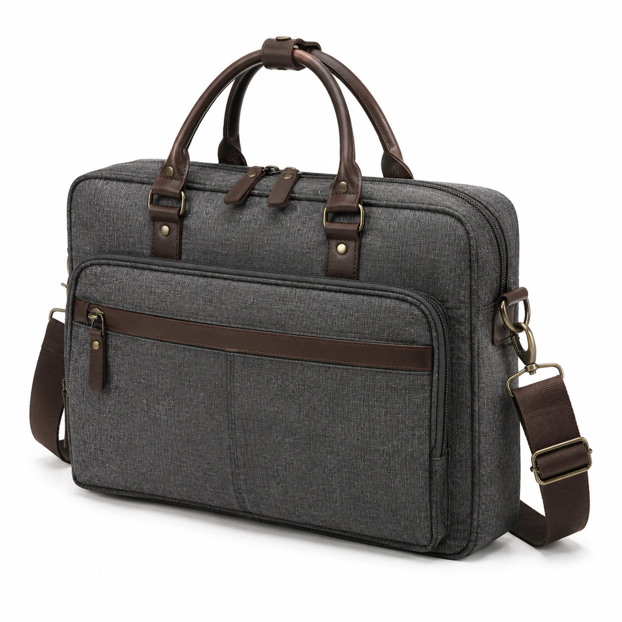 Aktentasche 40 x 10 x 30 cm aus Textil in Grau mit Kunstlederdetails und Schultergurt