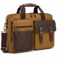 Aktentasche 40 x 12 x 30 cm aus Canvas in Khaki Braun mit Lederoptik für Büro im Vintage-Stil