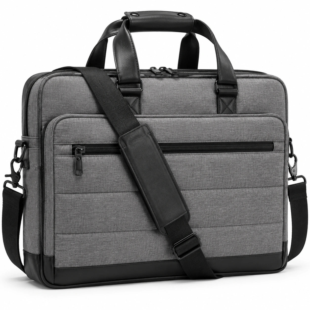Laptoptasche 40 x 30 x 10 cm aus Textil Grau Schwarz für Büro mit Schultergurt