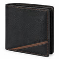 Herren Geldbörse 11.5 x 9.5 x 2 cm aus schwarzem Kunstleder mit brauner Ziernaht im Bifold Stil