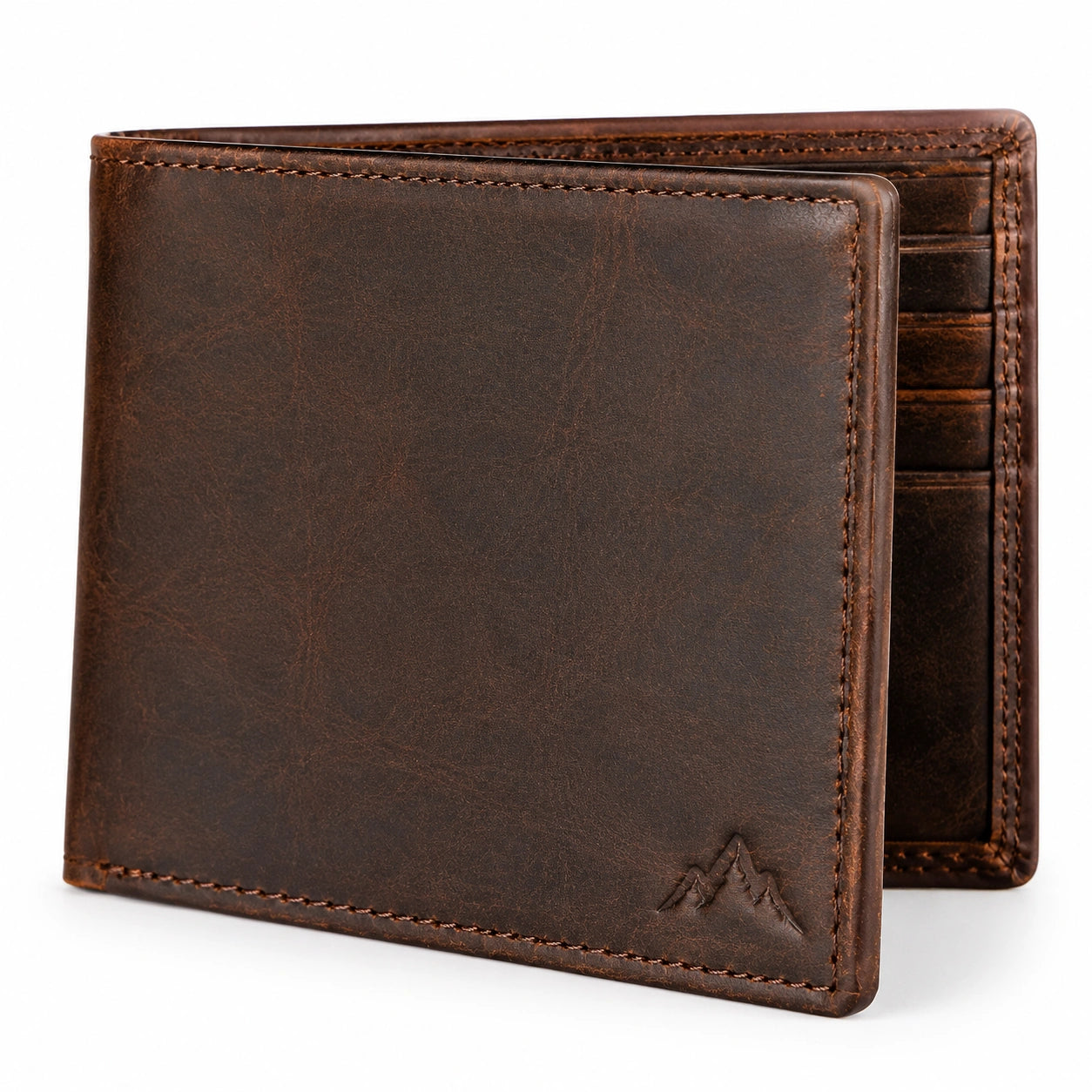 Geldbörse 11.5 x 9.5 x 1.5 cm aus Leder Braun mit Kartenfächern im Vintage Stil