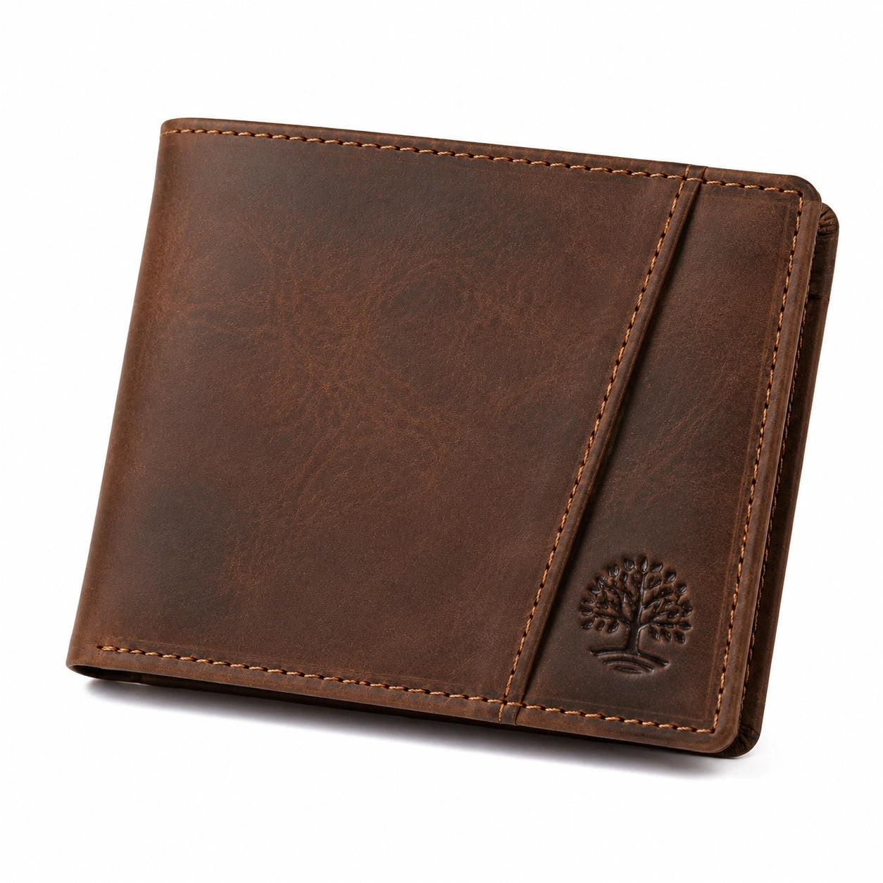 Geldbörse 12 x 9.5 x 2 cm aus braunem Leder - faltbares Design