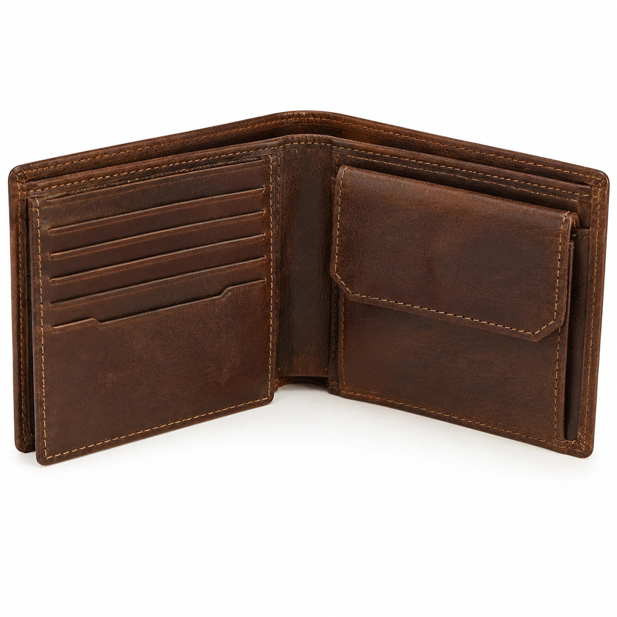 Geldbörse 12 cm x 9 cm aus Leder in Dunkelbraun mit Kartenfächern und Münzfach
