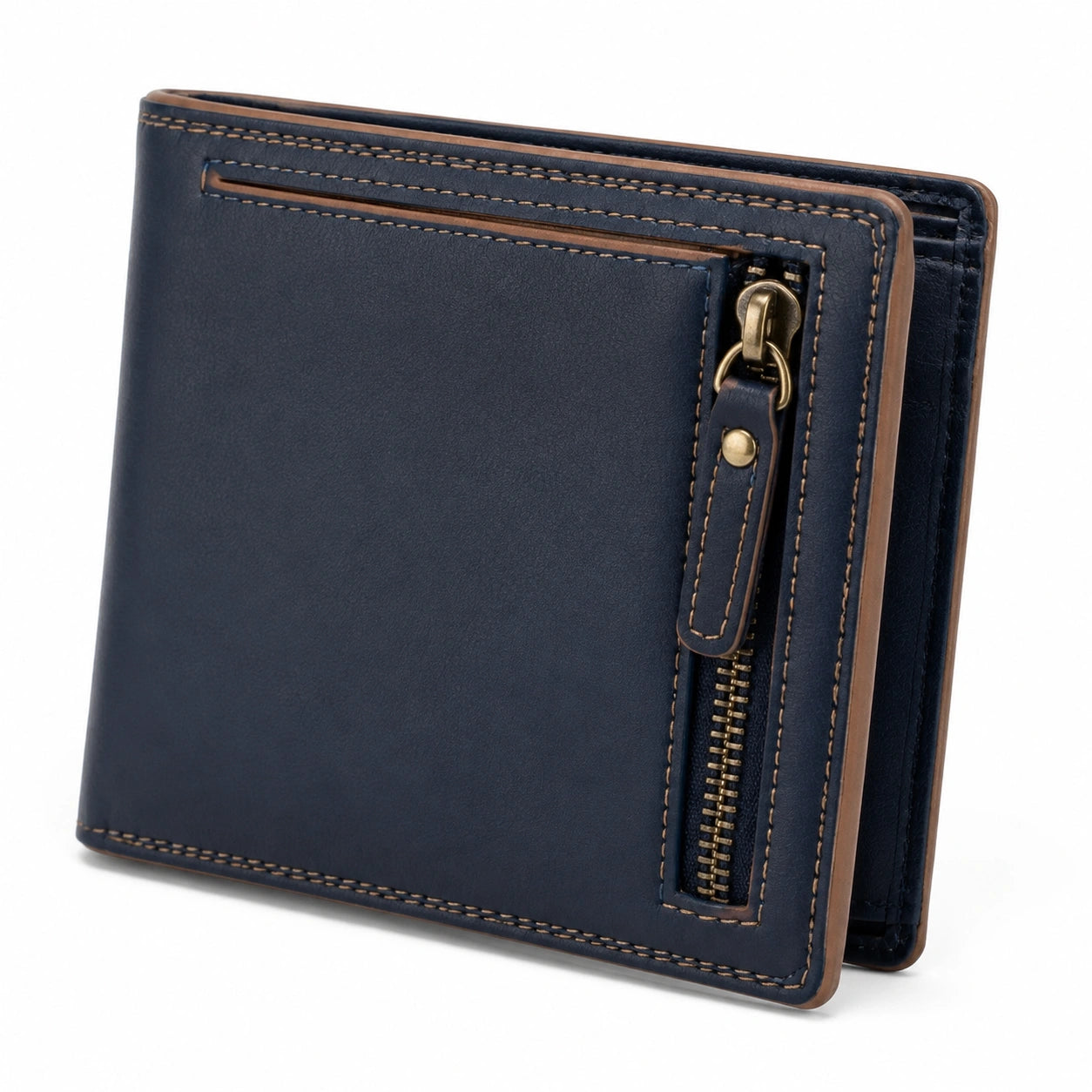 Geldbörse 12 x 9.5 x 2 cm aus Leder in Dunkelblau mit Reißverschluss