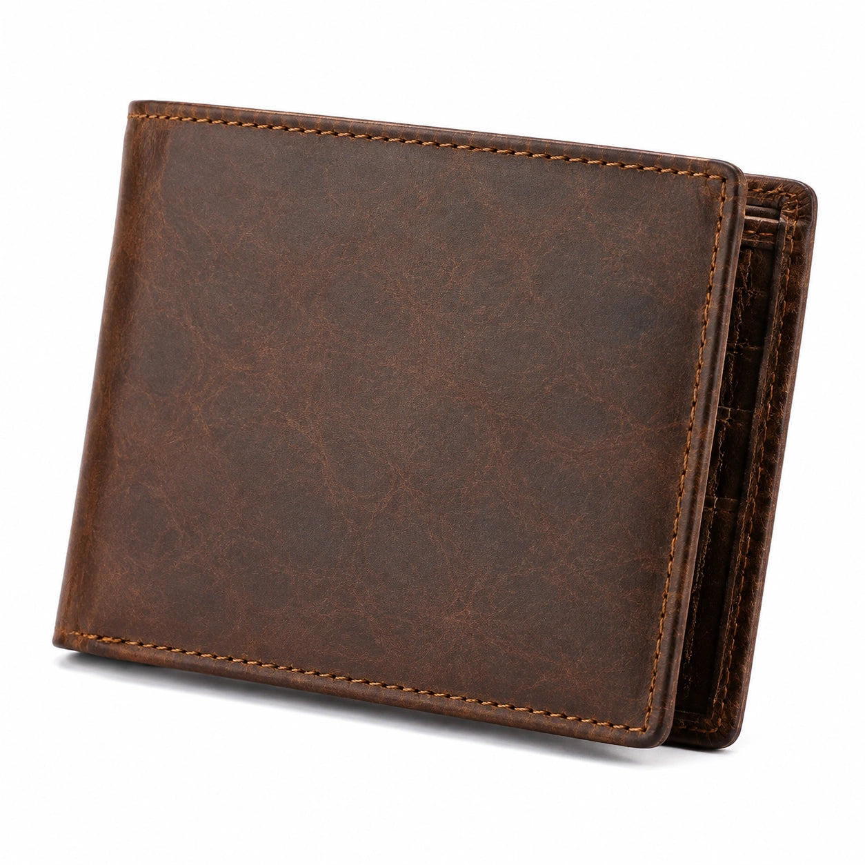 Geldbörse 12 x 9.5 x 2 cm aus braunem Leder im Bifold Stil