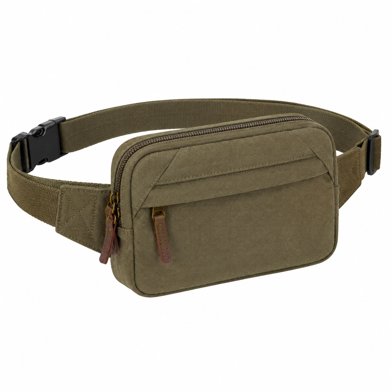 Bauchtasche 23 x 6 x 14 cm aus Textilgewebe olivgrün mit Reißverschlüssen