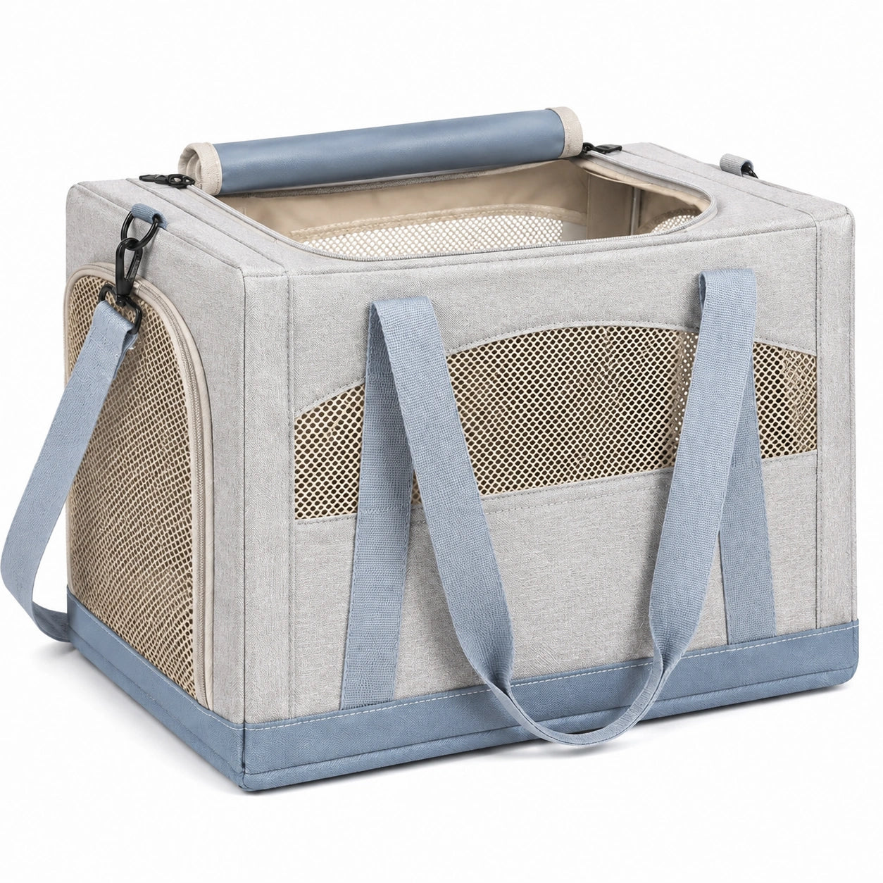 Haustier-Transporttasche 45 x 30 x 30 cm aus Textilgewebe Grau Blau faltbar mit Netzfenstern