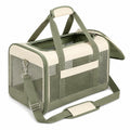 Transporttasche für Haustiere 50 x 30 x 32 cm aus Textil in Grün Beige mit Netzfenstern und Schultergurt