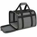 Haustier Transporttasche 45 x 28 x 28 cm Grau Schwarz aus Polyester mit Netzfenstern