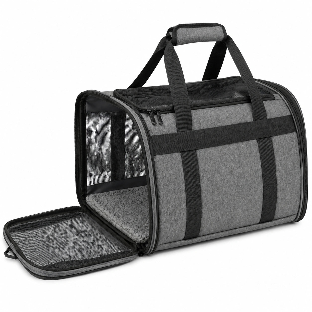 Haustier Transporttasche 45 x 28 x 28 cm Grau Schwarz aus Polyester mit Netzfenstern