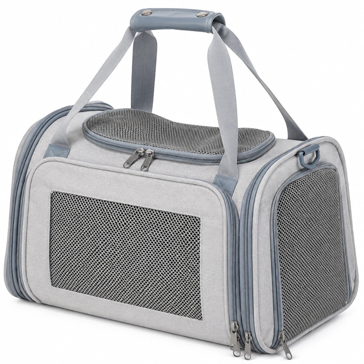 Haustier-Transporttasche 45 x 28 x 28 cm Grau Textil mit Netzfenstern faltbar