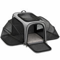 Haustier-Transporttasche 45 x 30 x 30 cm aus Polyester Grau Schwarz für Katzen und kleine Hunde mit erweiterbaren Netzseiten