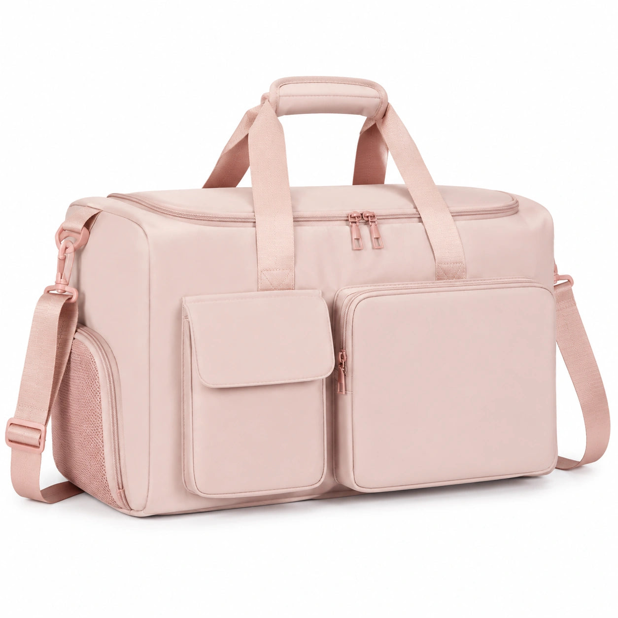 Sporttasche 45 cm Kunstleder Rosa mit Außentaschen und Schultergurt