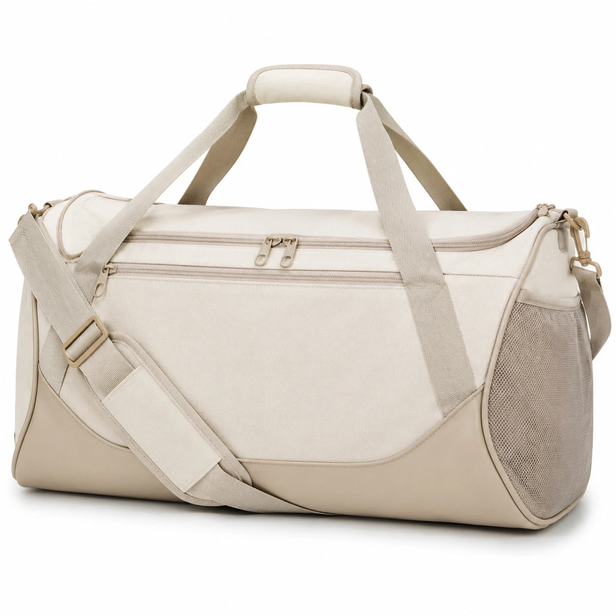 Sporttasche 50 x 25 x 28 cm aus Kunstfaser Beige mit Schultergurt für Fitness und Reisen