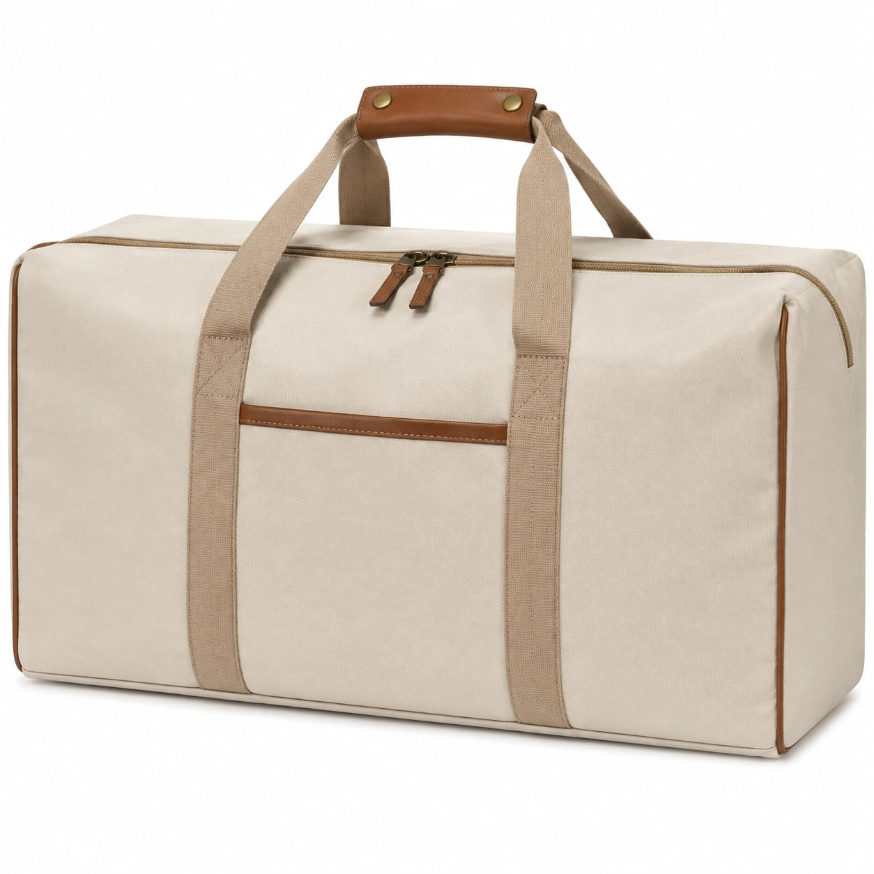 Reisetasche 55 x 25 x 30 cm aus Textilgewebe Beige Braun mit Doppelgriff und Reißverschluss