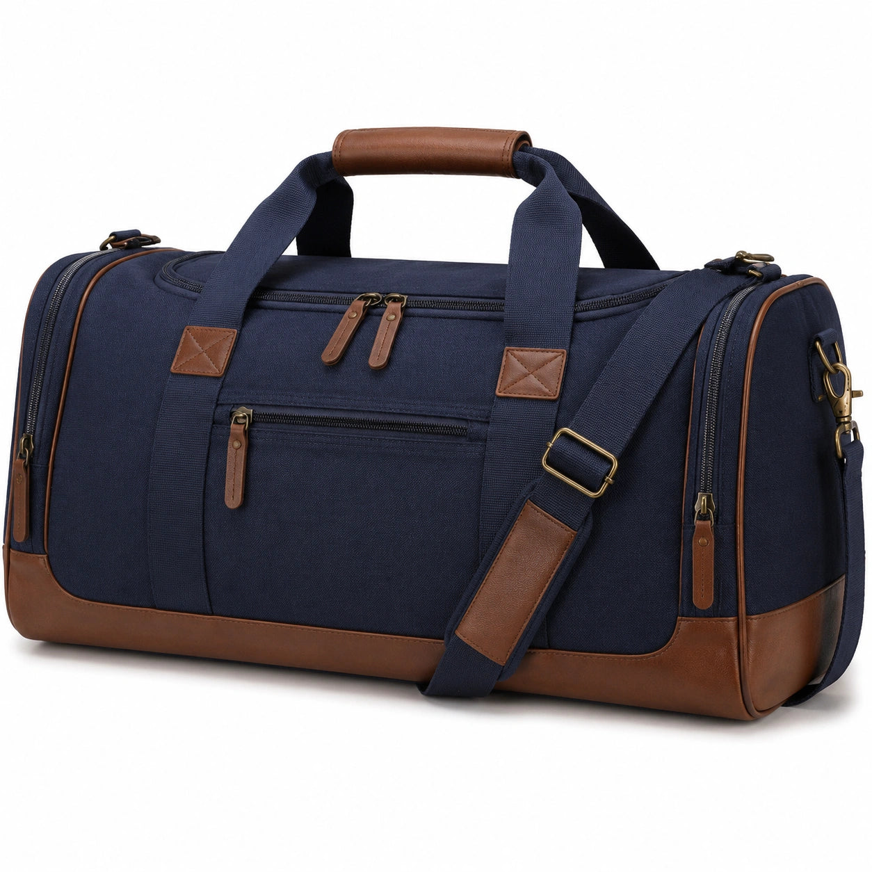 Reisetasche 50 x 25 x 28 cm Textilgewebe Navybraun mit Schultergurt und Reißverschlüssen