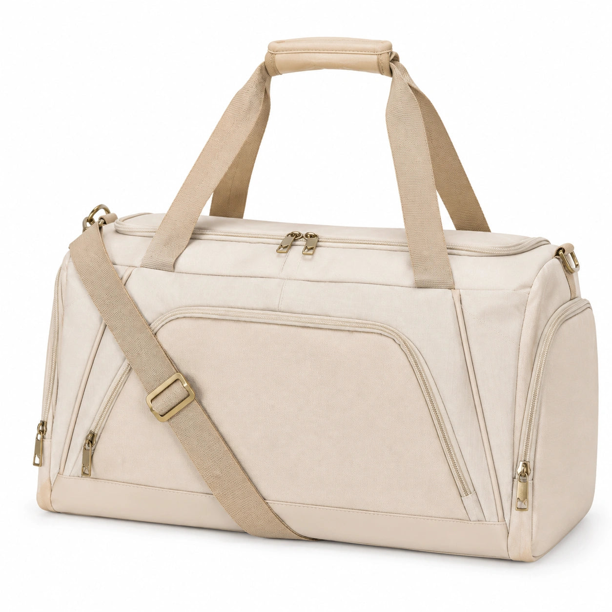 Reisetasche 50 x 25 x 30 cm aus Textil in Beige mit Schultergurt und Fächern