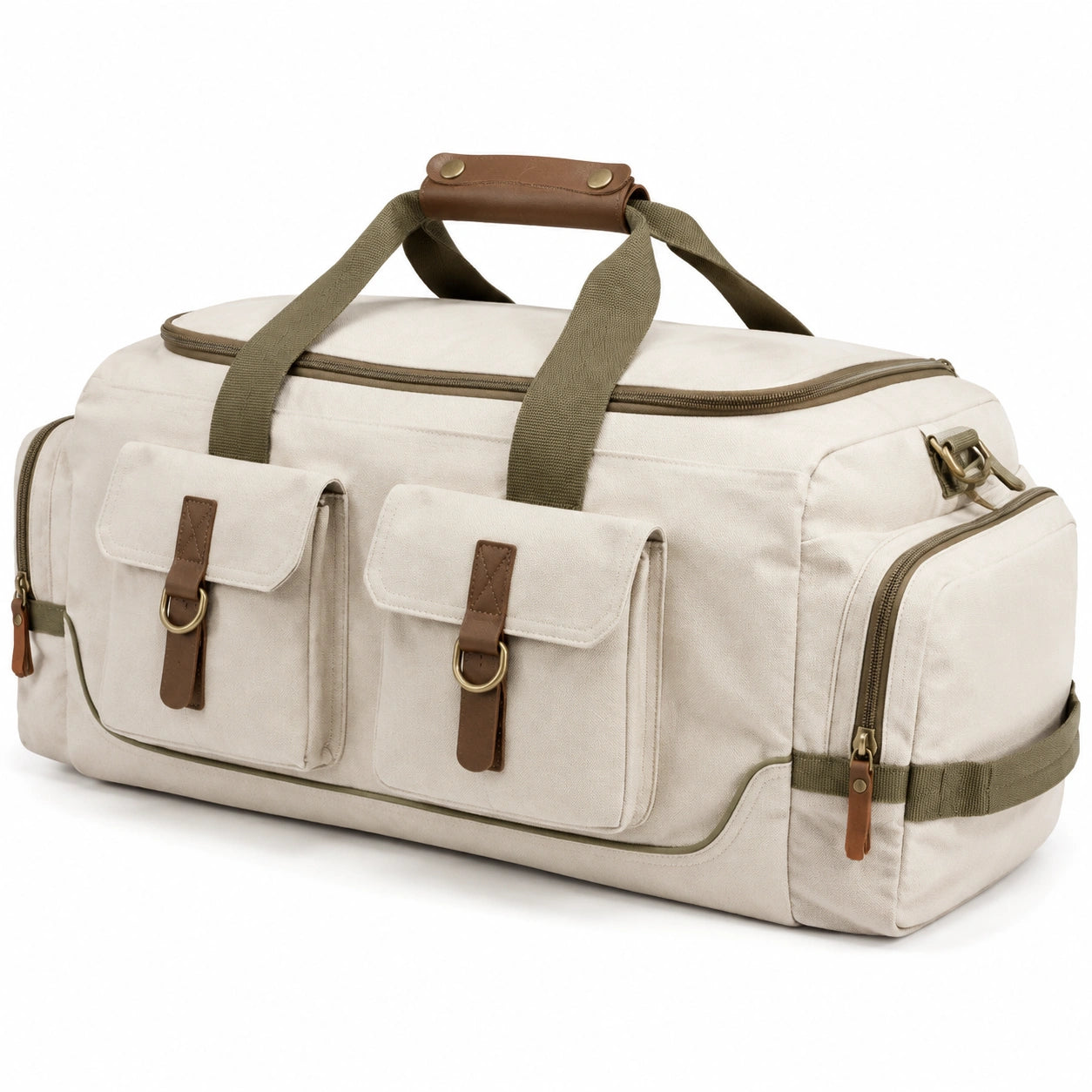 Reisetasche 50 x 25 x 30 cm Textil Beige Braun Olivgrün mit Mehrfachfächern