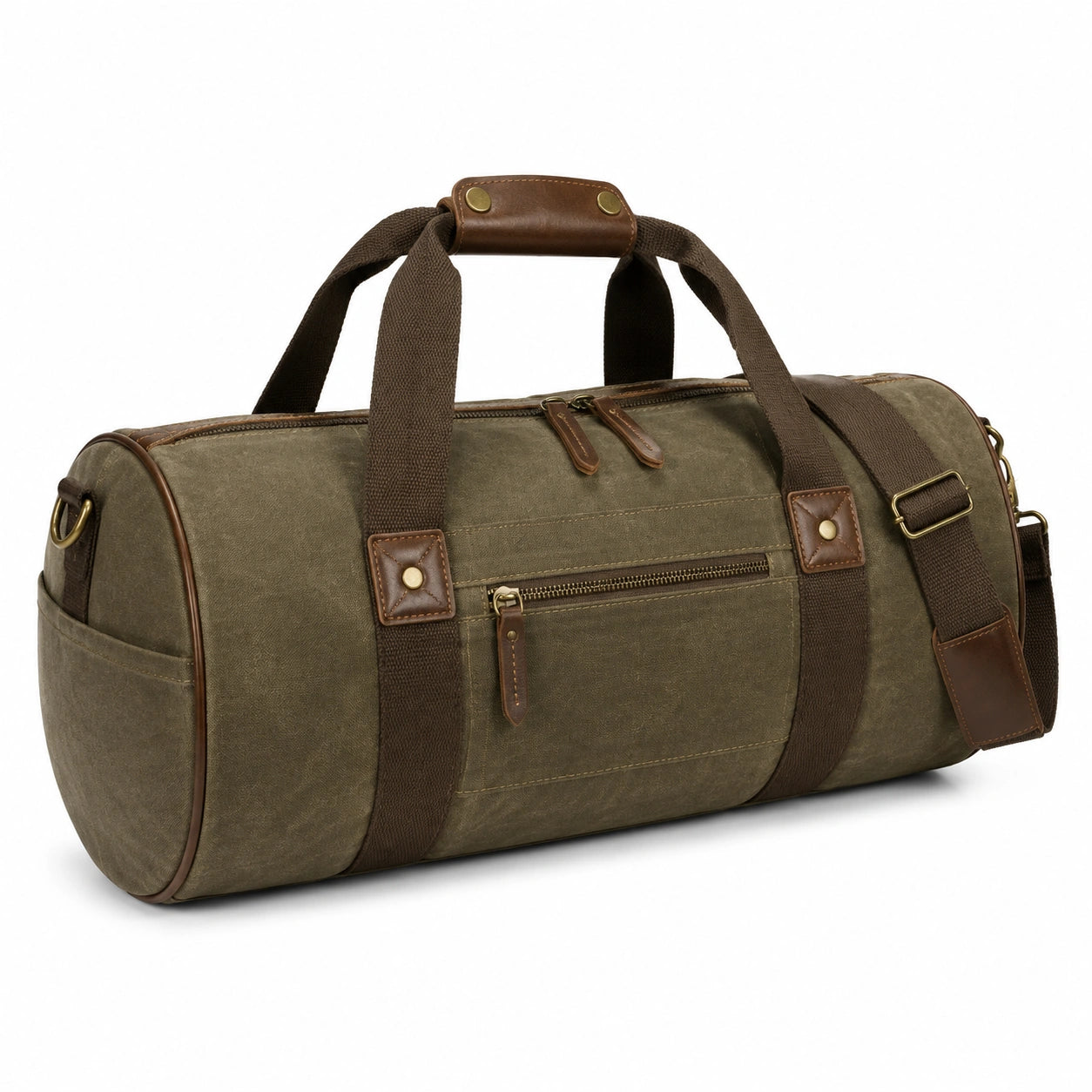 Reisetasche 55 x 25 x 25 cm Canvas Olivbraun mit Kunstlederbesatz Vintage-Stil