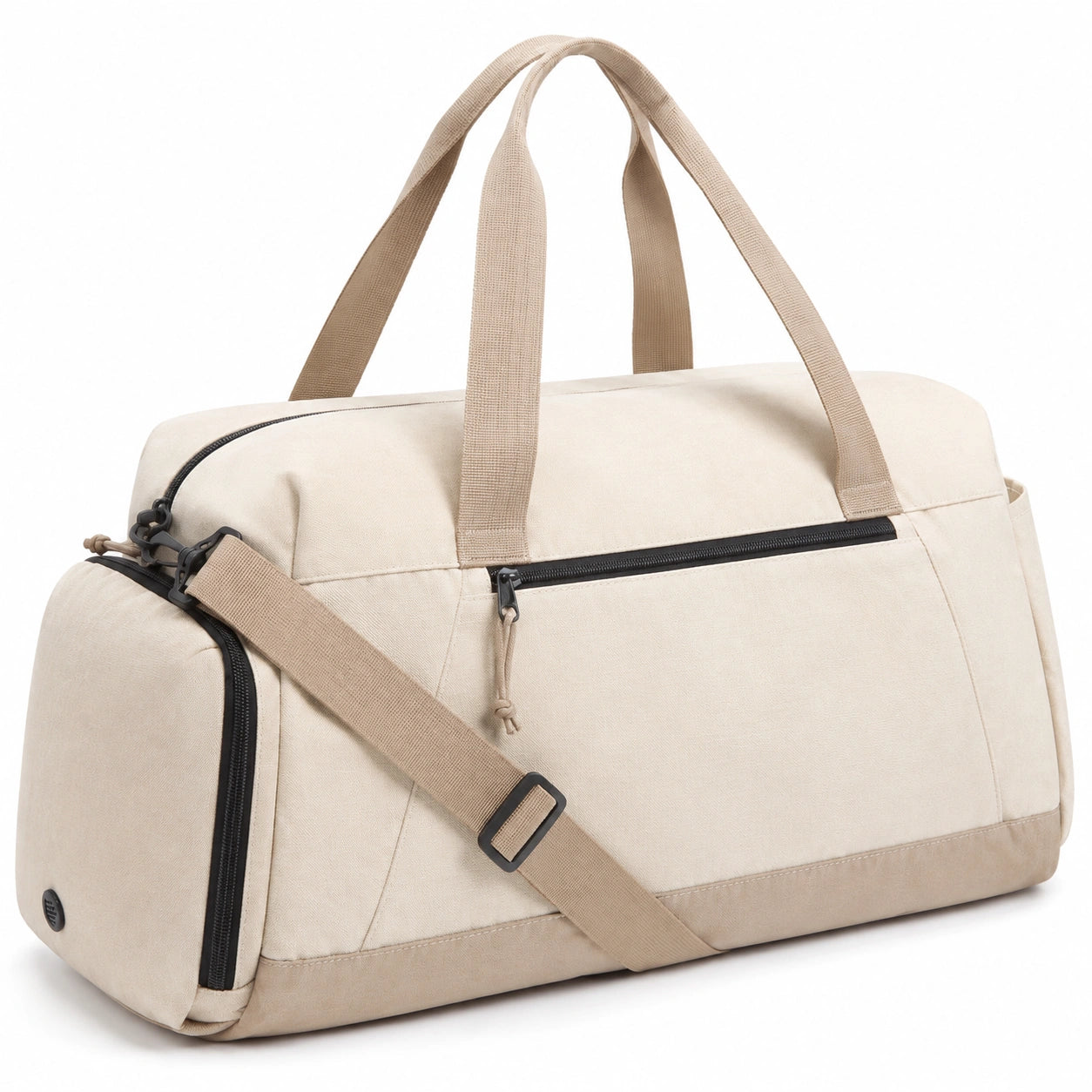Reisetasche 50 cm Textilgewebe Beige mit Schultergurt und Reißverschluss