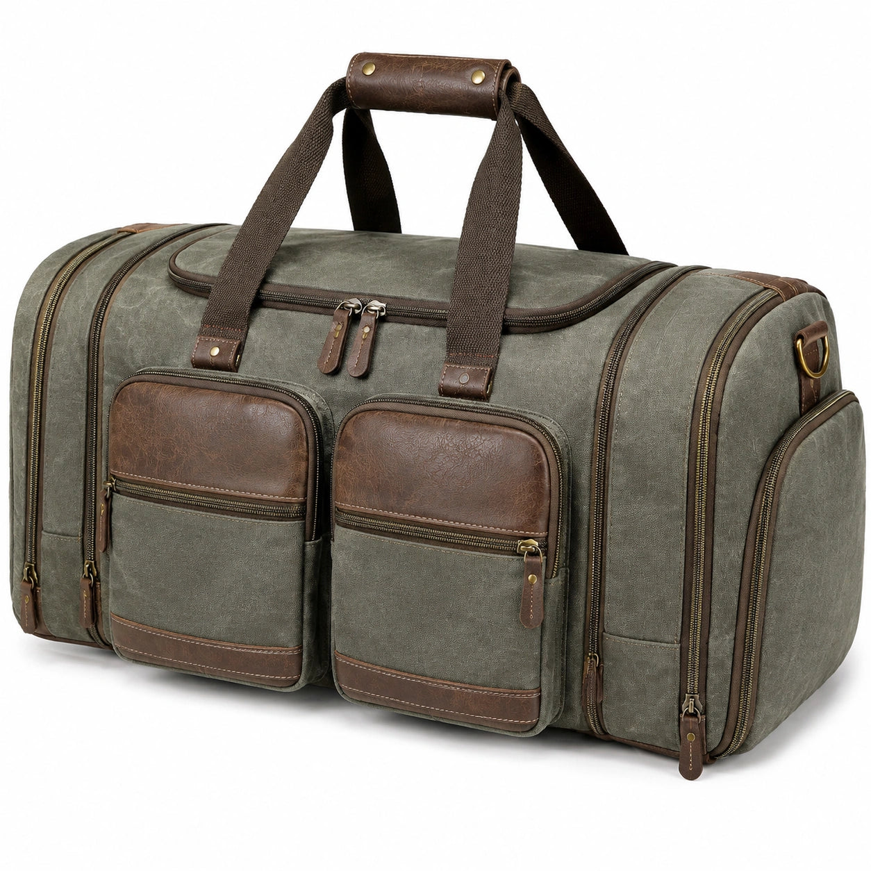 Reisetasche 55 x 28 x 30 cm aus Textil Olivgrün Braun mit Mehrfachfächern