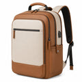 Laptoprucksack 30 x 16 x 42 cm aus Kunstleder in Braun Beige für Arbeit mit USB-Anschluss