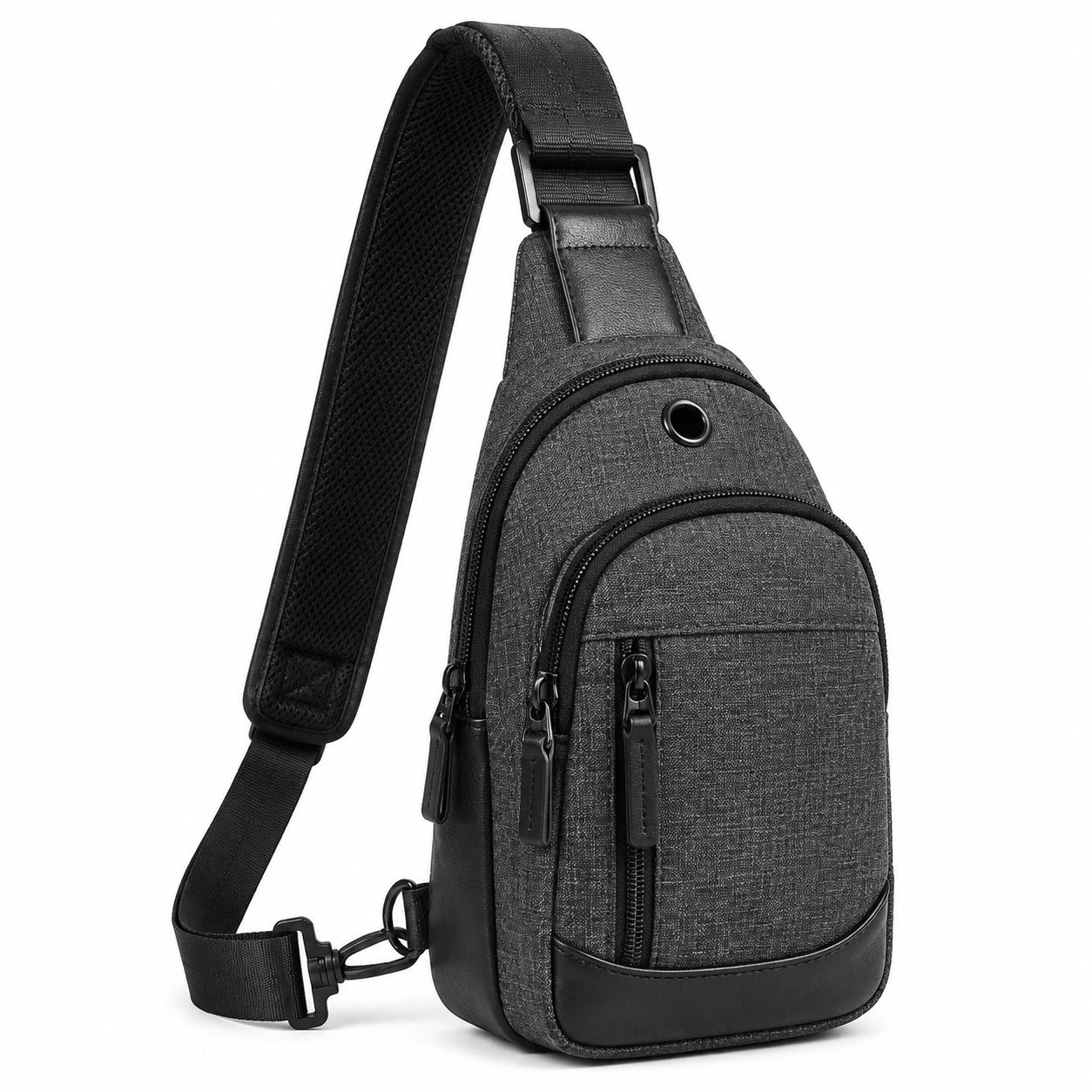 Umhängetasche 18 x 8 x 32 cm aus Textil und Kunstleder Schwarz-Grau mit Reißverschluss