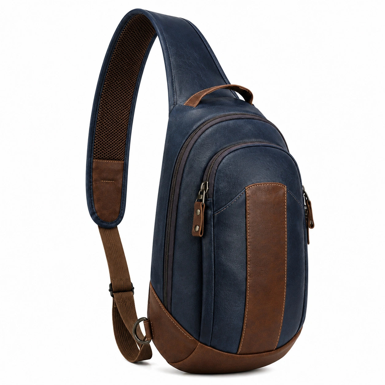 Umhängetasche 18 x 8 x 32 cm Kunstleder Blau Braun mit Reißverschluss für Alltag